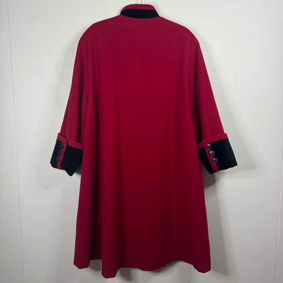 Vintage Sieberts Red/Black Trim Long Wool Flared Swing Coat Woman's Size 16 - Picture 14 of 15